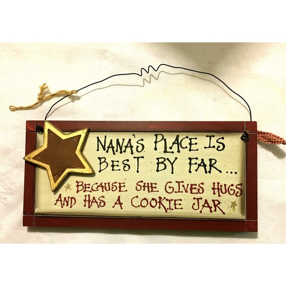 Nana's Place is Best By Far - Gives Hugs AND has a Cookie Jar Wood Plaque 12" W - Picture 1 of 5
